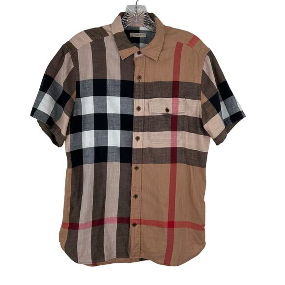 Burberry Brit Mens Nova Plaid Short Sleeve Button Front Shirt Size Medium Cotton - Picture 1 of 7